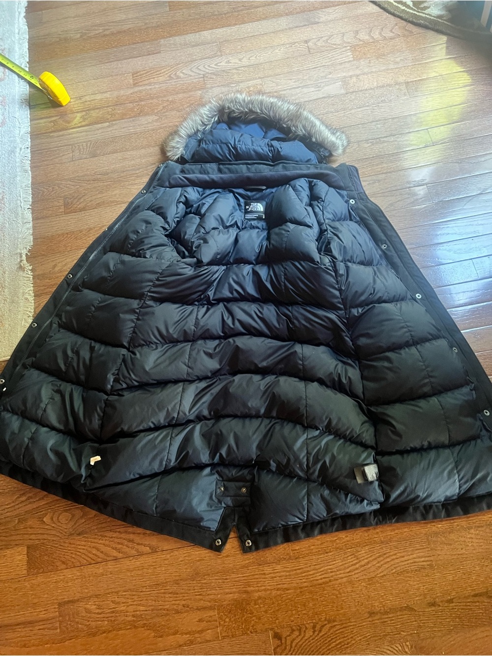 The North Face Navy Puffer Parka with Hood + Detachable Faux Fur-Trim